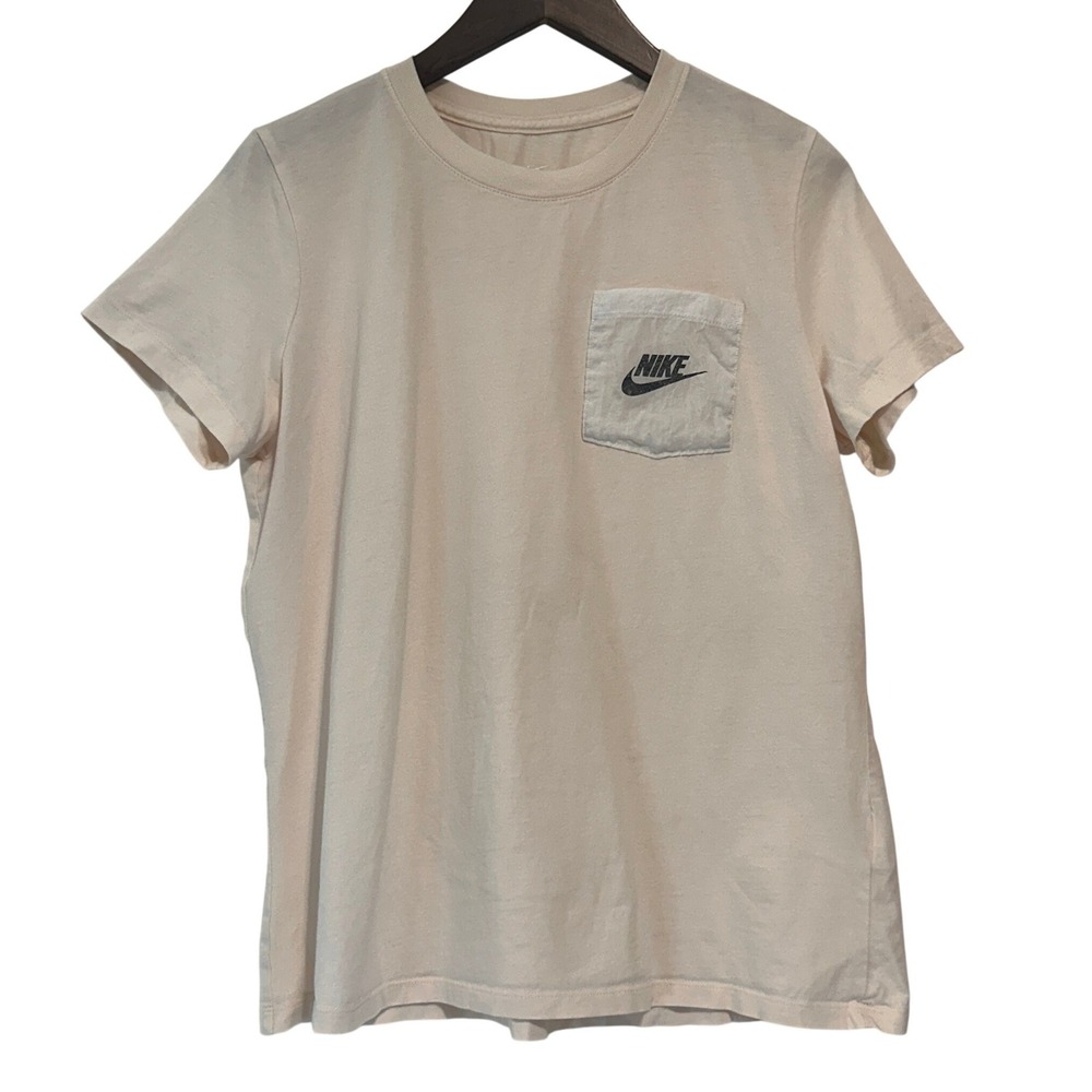 Nike‎ Womens Cream Pocket T-Shirt Short Sleeve Logo Graphic Tee Size Large